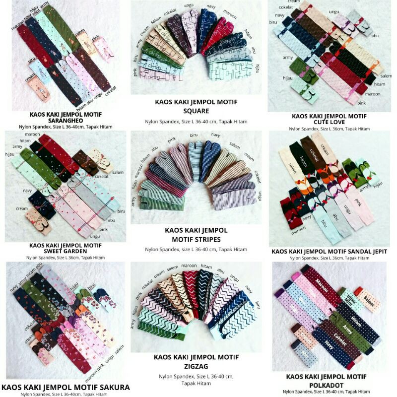 Kaos Kaki Jempol Wanita Muslimah Motif Dewasa Mix, Motif Random (Size L, Panjang, Tapak Hitam,Murah)