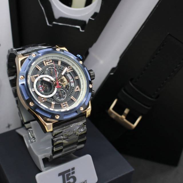 JAM TANGAN PRIA T5 ORIGINAL H3706 CHRONOGRAPH PLUS STRAP KULIT BOX PAPERBAG