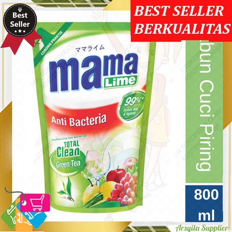 Mama Lime Anti Bacteria Green Tea 800 ml Sabun Cuci Piring Mama Lemon