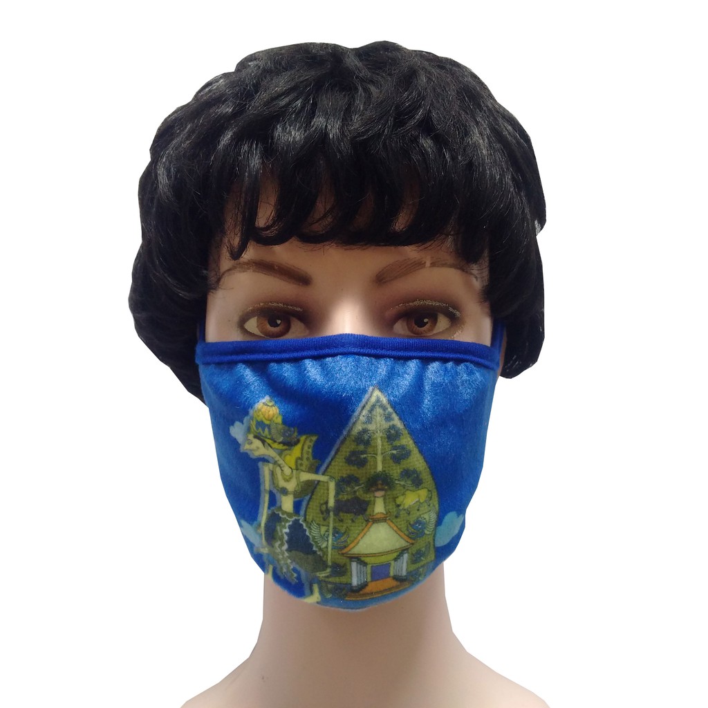 Masker Kain 3 Lapis/ply Katun Motif Wayang - Bahan Lembut - Tebal