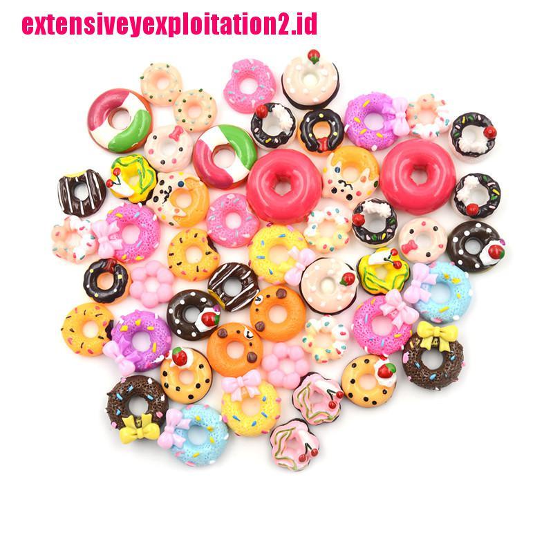 &lt; E2id &amp; &gt; 10Pcs / Set Miniatur Donat Bahan Resin Untuk DIY Case Handphone