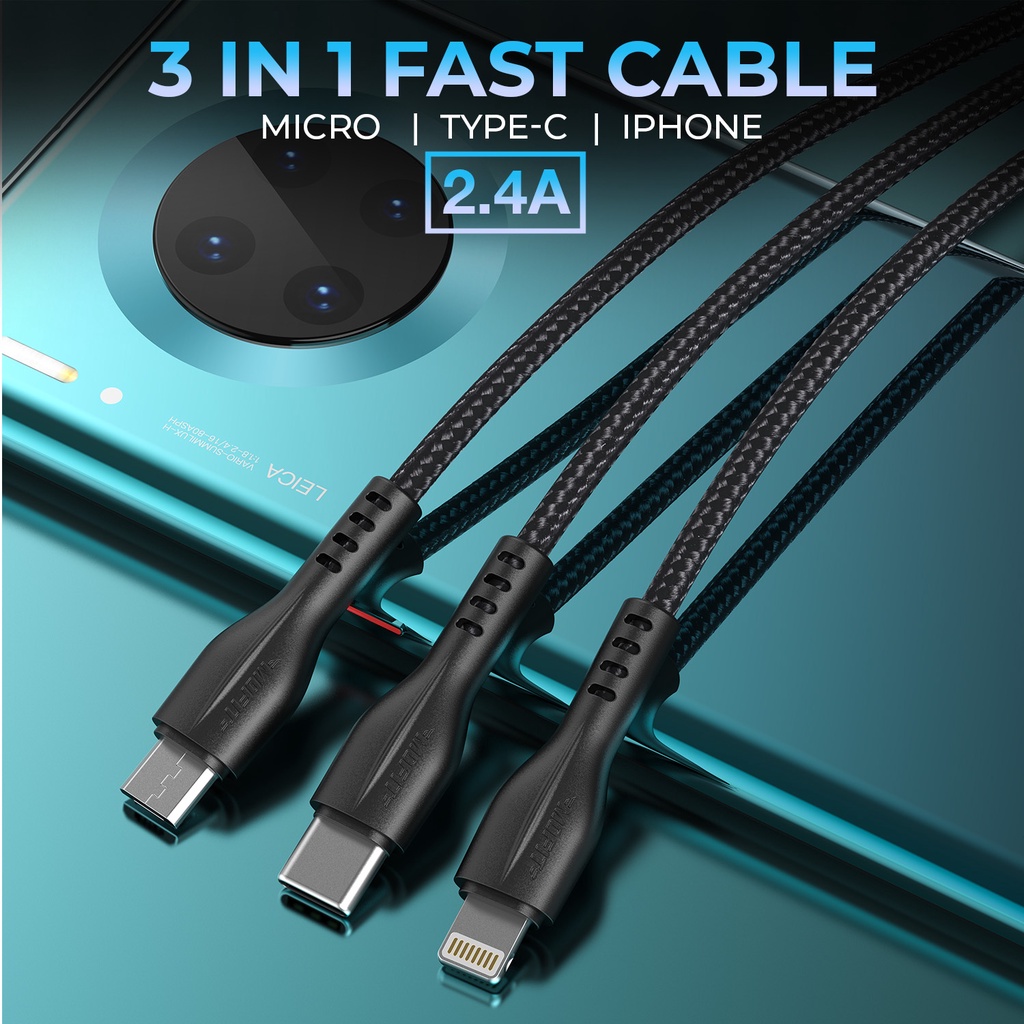 Kabel Data MOFIT 3in1 M300 Fast Charge 2.4A Micro + TypeC + Lightning 120cm