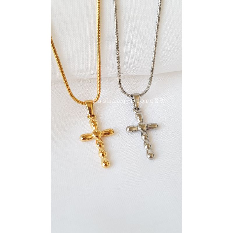 kalung fashion salib terbaru ready titanium gold white SN08