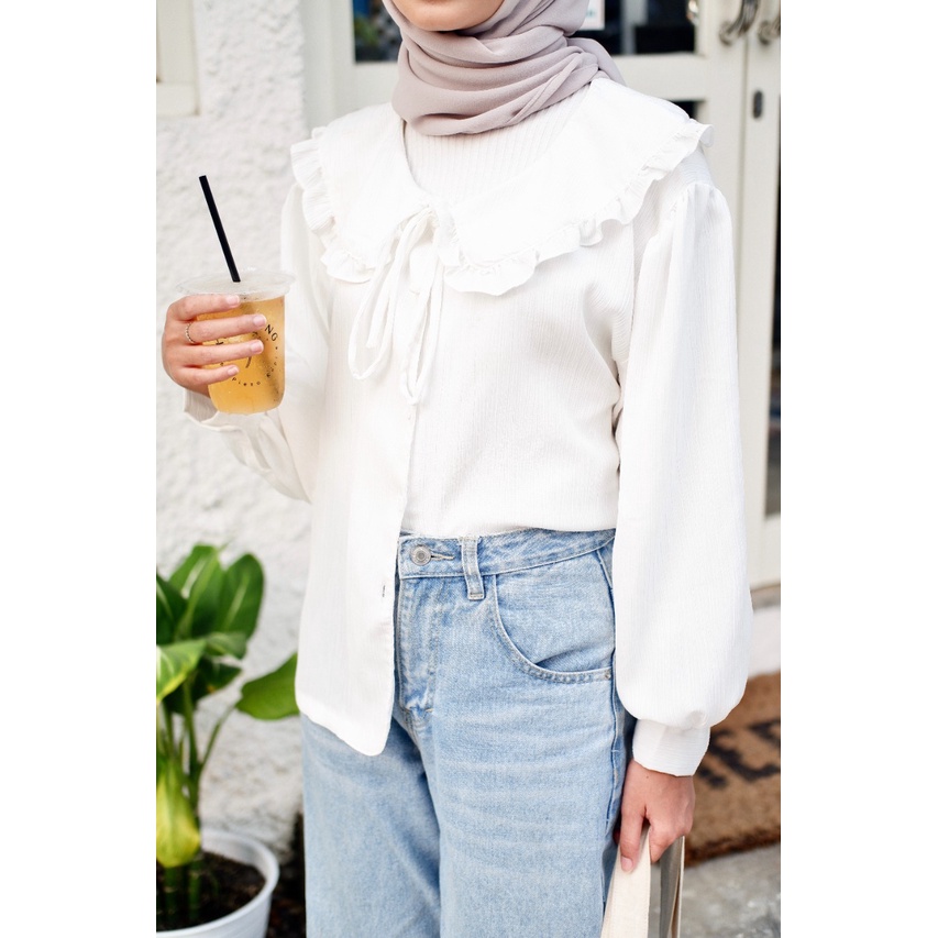 Eloca.co Ha ri Blouse Wanita Atasan Vintage-Snow White