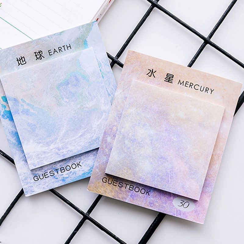 COD❤️Sticky Note Persegi / Sticky Notes Galaxy Universe Planet Earth Moon/ Sticky Notes Aesthetic Memo Pad Tempel Pastel Kertas Memo Sticky Note /Bentuk Kotak Motif Planet Lucu-A.one