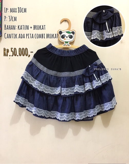 Preloved mini skirt rok pendek mini denim pita renda wanita