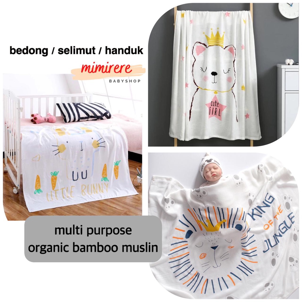 Bedong Handuk Selimut Multifungsi  Premium Katun organik Bamboo 120 x 110 cm | Handuk Bayi Lembut katun Jepang