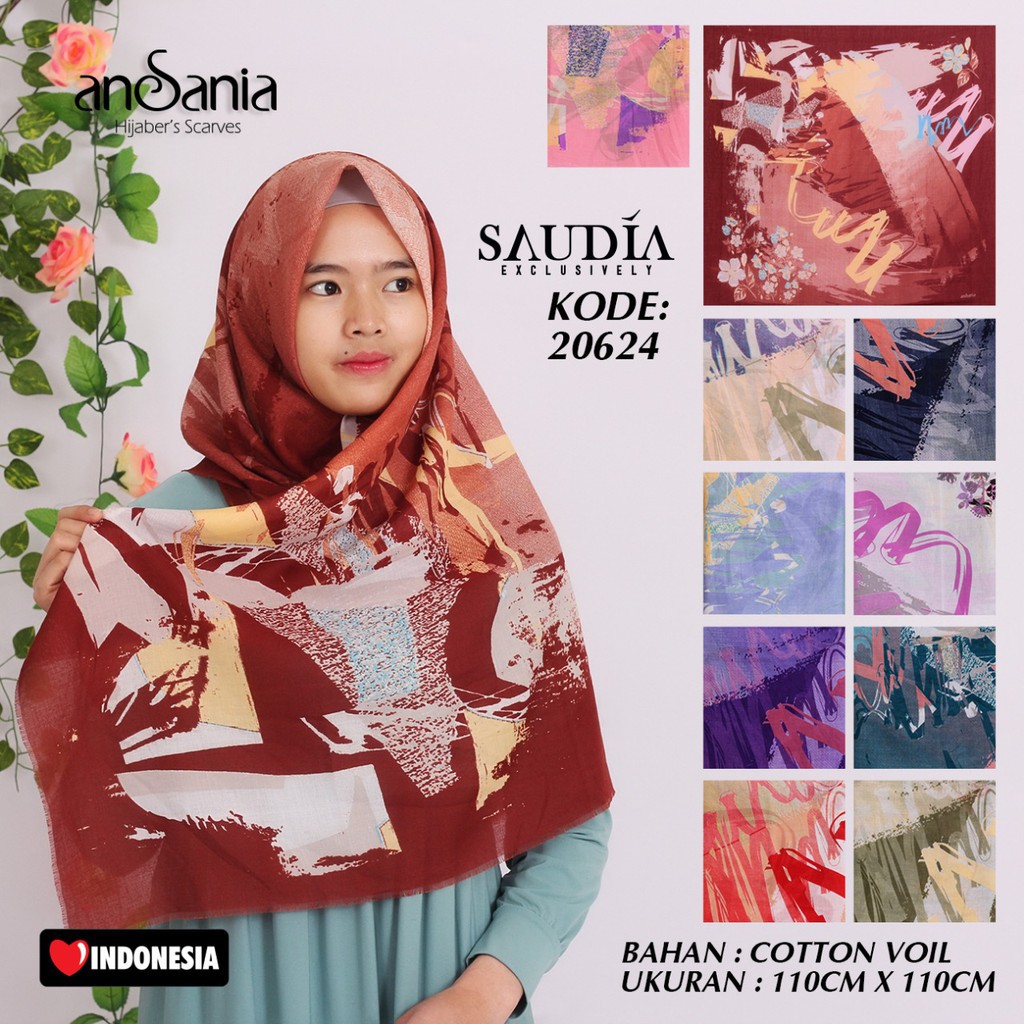 Saudia Print  Ansania Square  Rawis Motif 20624  ( jilbab segiempat  - hijab kerudung  square )