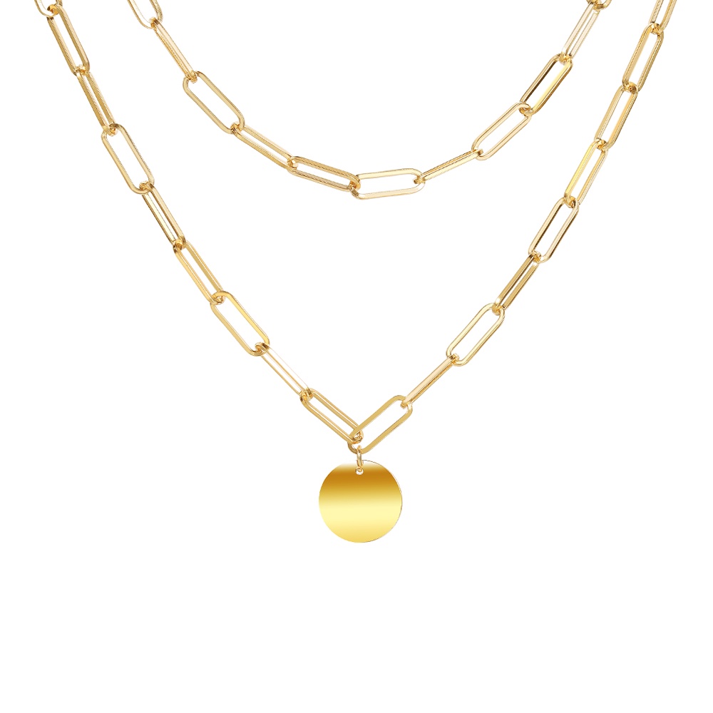 Kalung Rantai Multilayer Dengan Liontin Disk Untuk Wanita