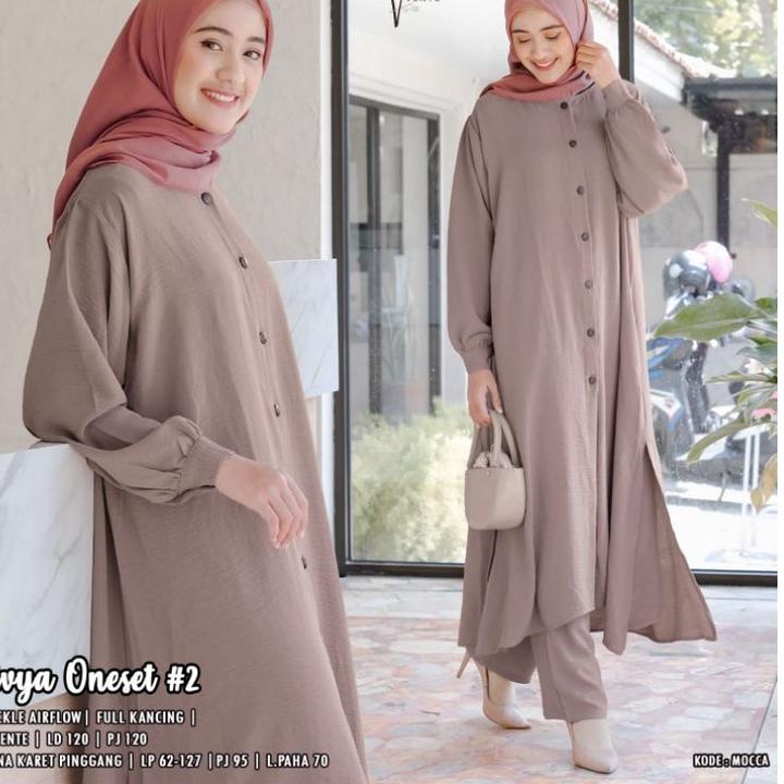 (BEST SELLER) divya one set tunik vente long tunik import crinke setelan tunik dan celana baju setel
