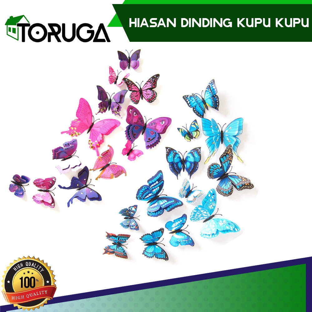 Hiasan Dinding Stiker Tembok Butterfly Kupu 3D Wall Sticker ISI 12 Pcs