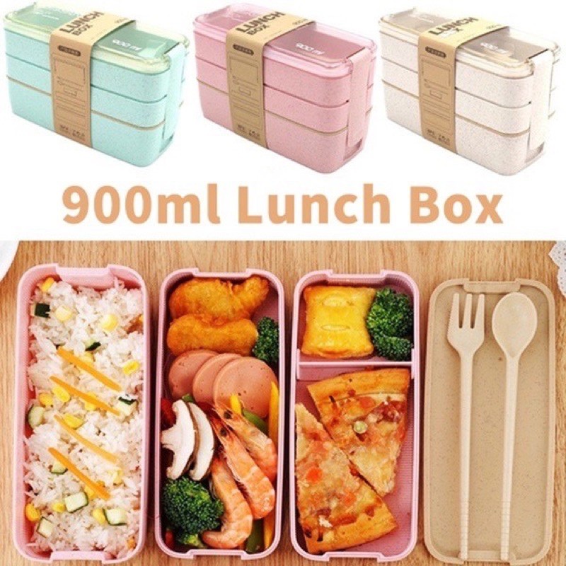 Kotak Makan BENTO Jerami Gandum 900ml &amp; 750ml BPA Free