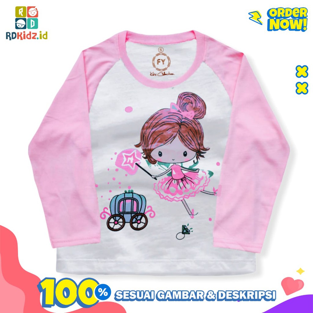 Rdkidzid Kaos Panjang Anak Perempuan / Atasan Lengan Panjang Anak Perempuan / Baju Panjang Anak Cewek Motif Little Girl