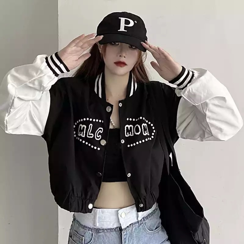 jacket crop baseball wanita MLC MOM CROP jaket baseball varsity crop ukuran M L XL