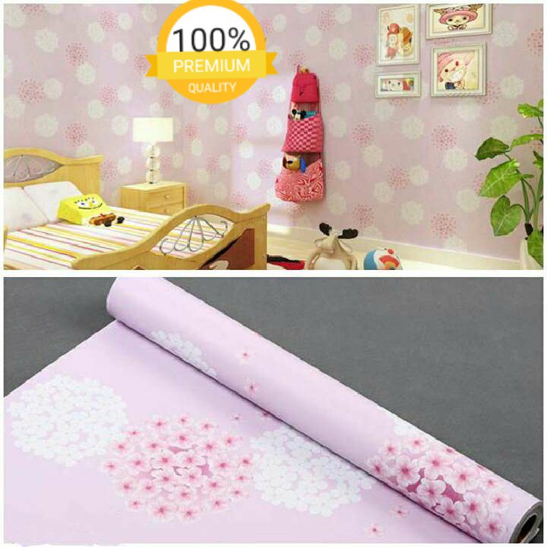 Wallpaper Sticker Dinding Grosir Murah Motif Bunga Sakura Warna Pink & Putih Background Pink