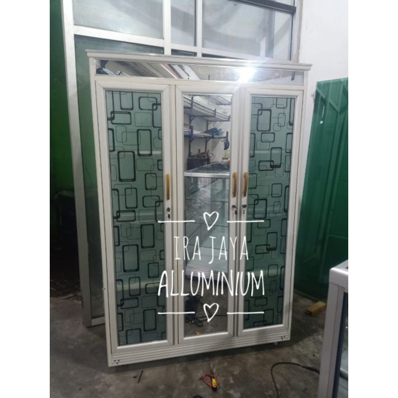 LEMARI PAKAIAN/BAJU MINIMALIS KACA PINTU 2 KACA STIKER