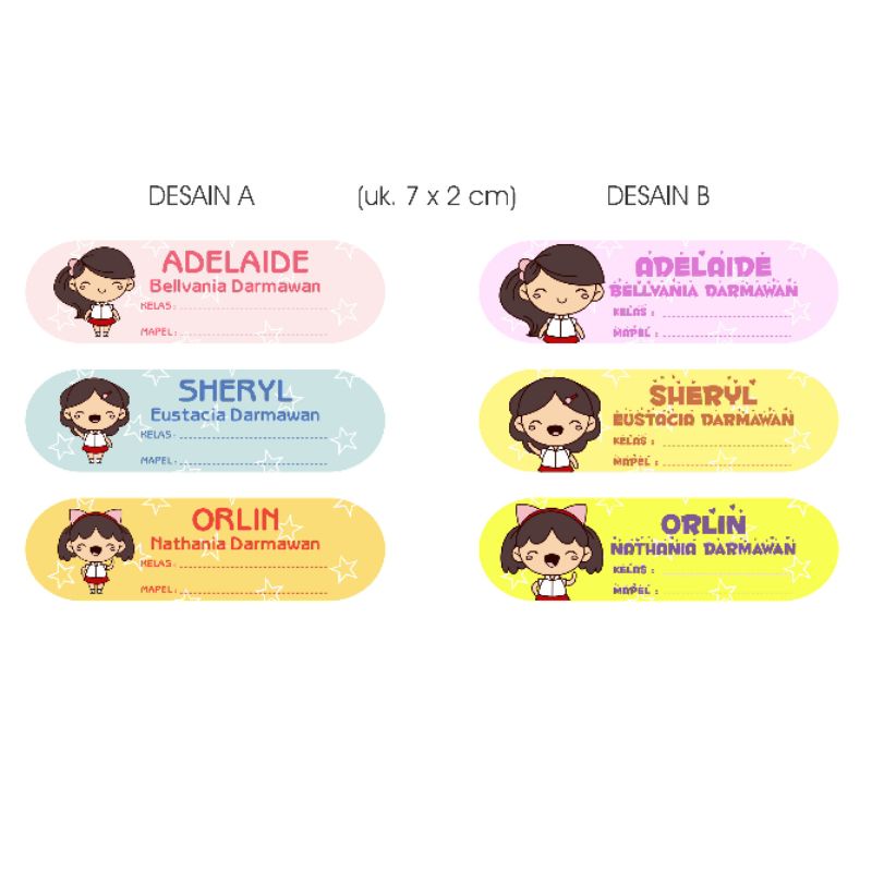 

PO Sticker label nama buku matpel SD (gbr anak cewek) isi 66 lbr