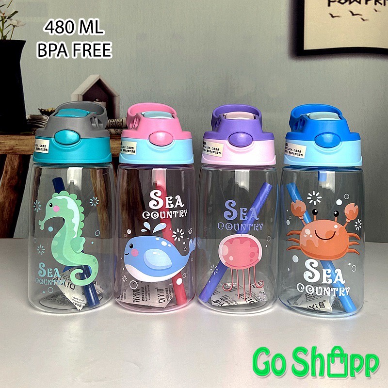 Botol Minum Anak Sedotan BPA FREE - Botol Minum Sekolah Motif Karakter Lucu Viral Import Terbaru - Botol Minum Anti Tumpah Kekinian [BT03]