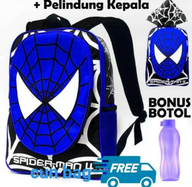 Tas Ransel Anak Sekolah spiderman ada pelindung kepala free botol /tas murah