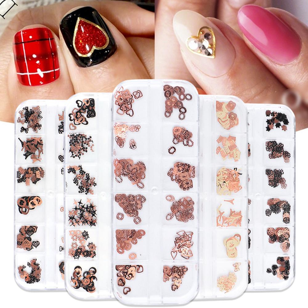 Mxbeauty Manik-Manik Kuku 3D Bentuk Bulan / Bunga / Kupu-Kupu / Daun Bahan Alloy Untuk Nail Art DIY