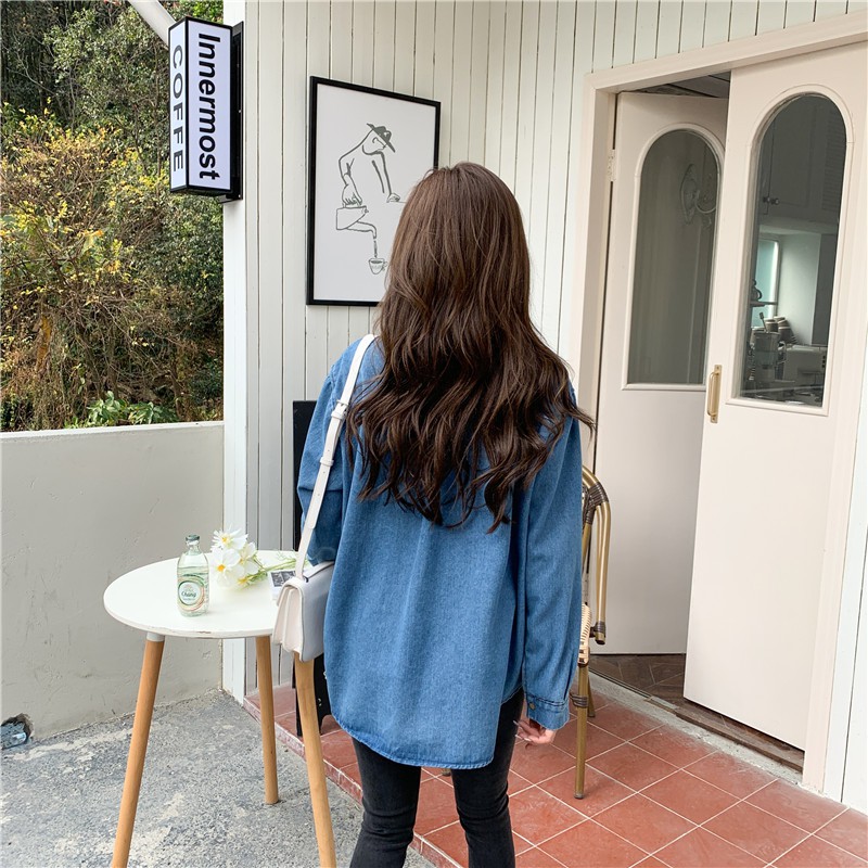 [COD]Kemeja denim Wanita blouse Korea style baru jaket atasan oversize