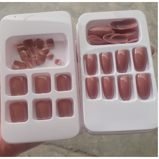 1 Set kuku palsu Tangan + Kaki isi 24 pcs Glossy lengkap dengan dus dan lem cair