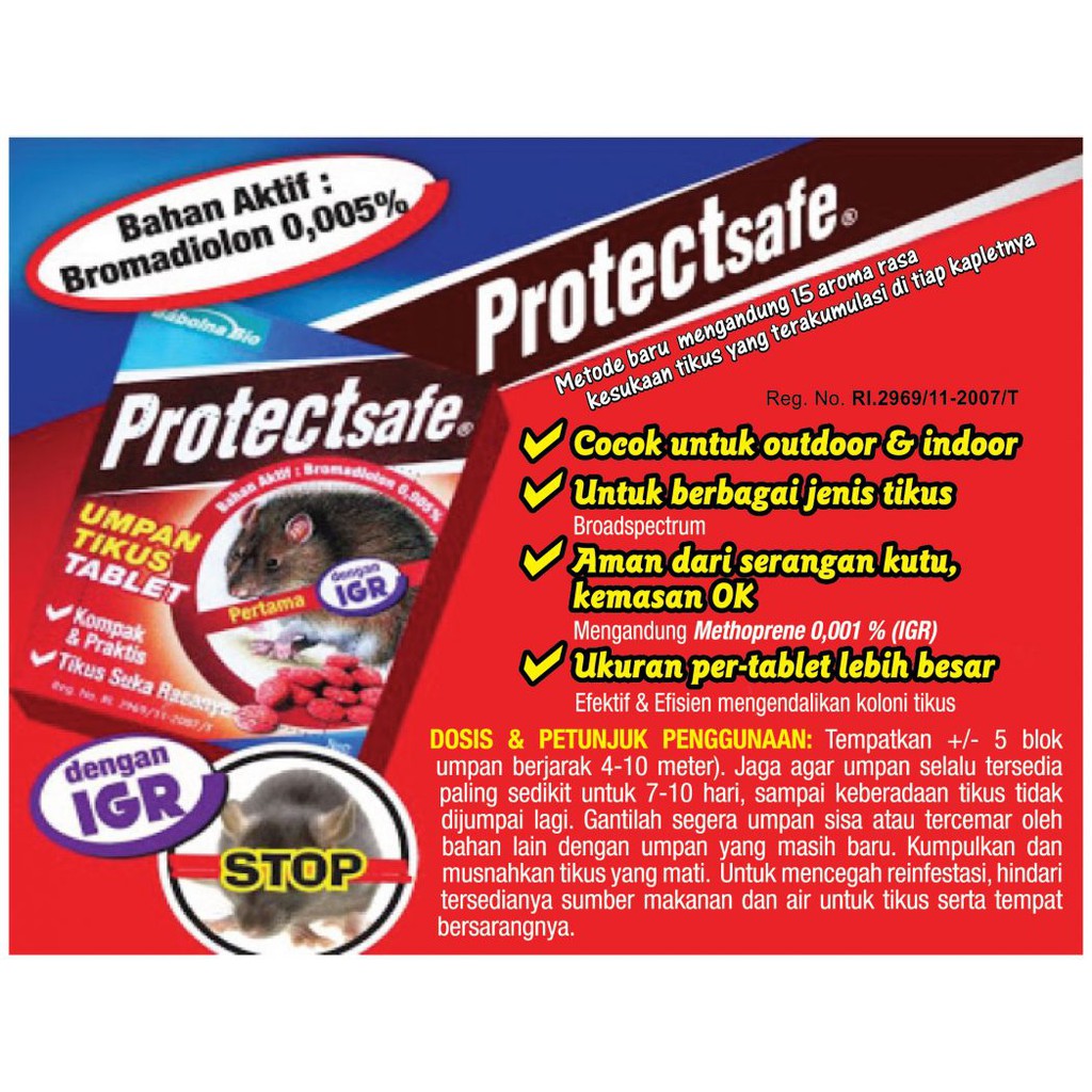 CEGAH PENYAKIT PES TIKUS - Protectsafe 100gr - UMPAN TIKUS TABLET - Bahan Aktif Bromadiolon 0.005%