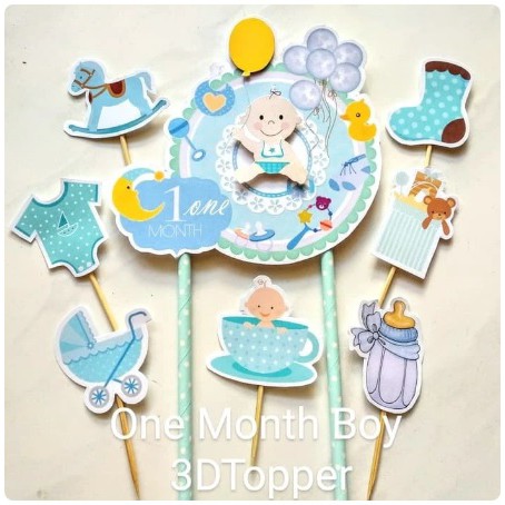 Topper One Month/One Month Cake Topper/Topper Kue Satu Bulan/Baby Boy