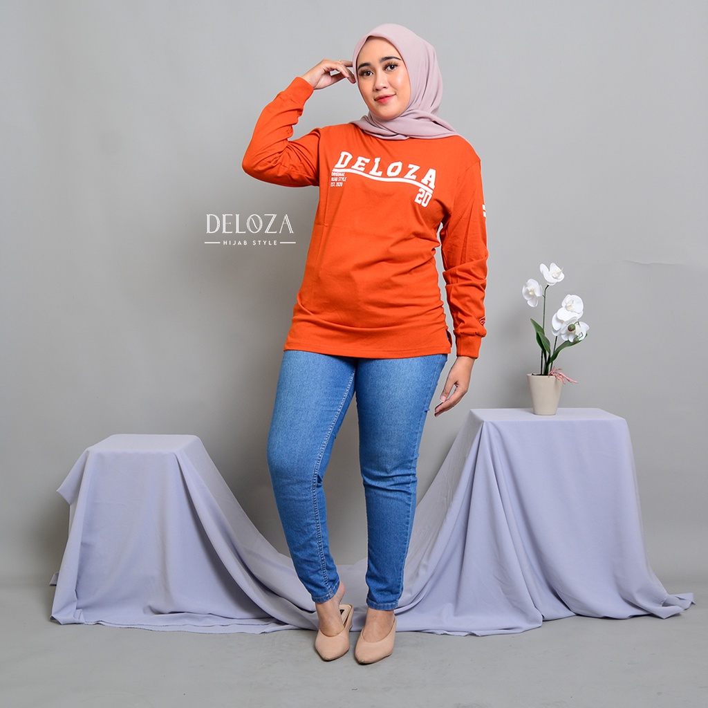 Deloza Kaos Wanita Lengan Panjang Terbaru Atasan Blouse Jumbo Original