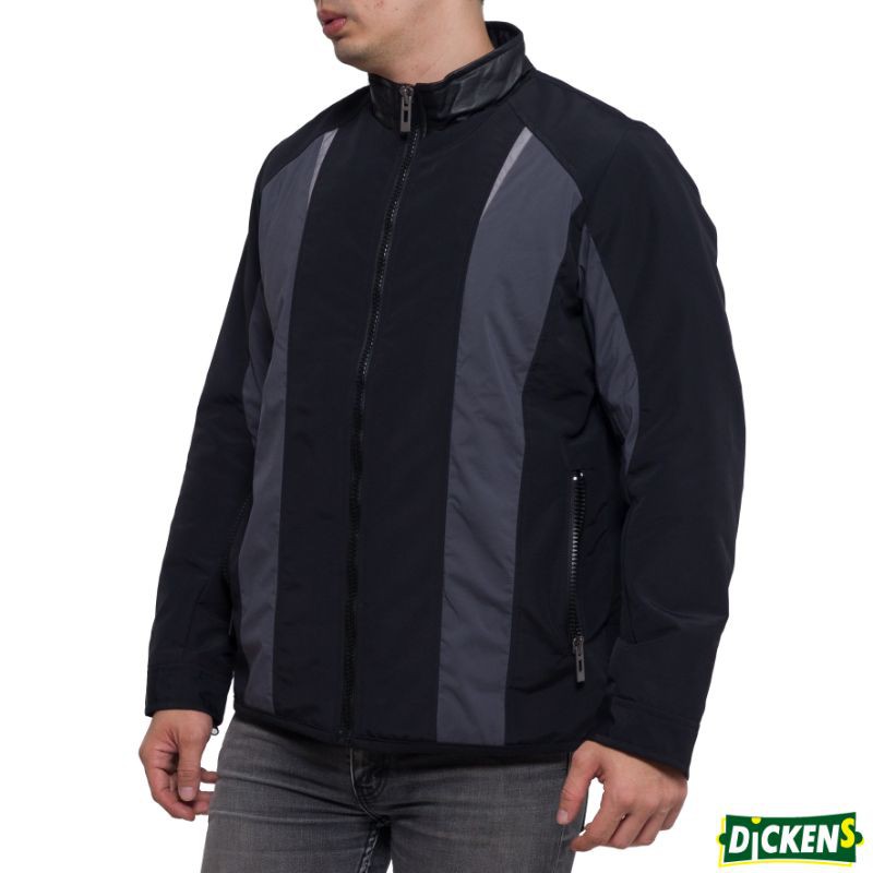 Dicken's Grey Combi Black Moto Jacket with Leather Collar