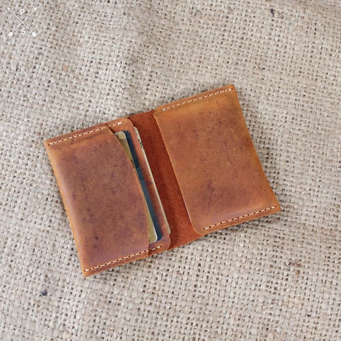 Dompet kartu Pria lipat dua slim Card Wallet Holder Simple Tipis Kulit Asli