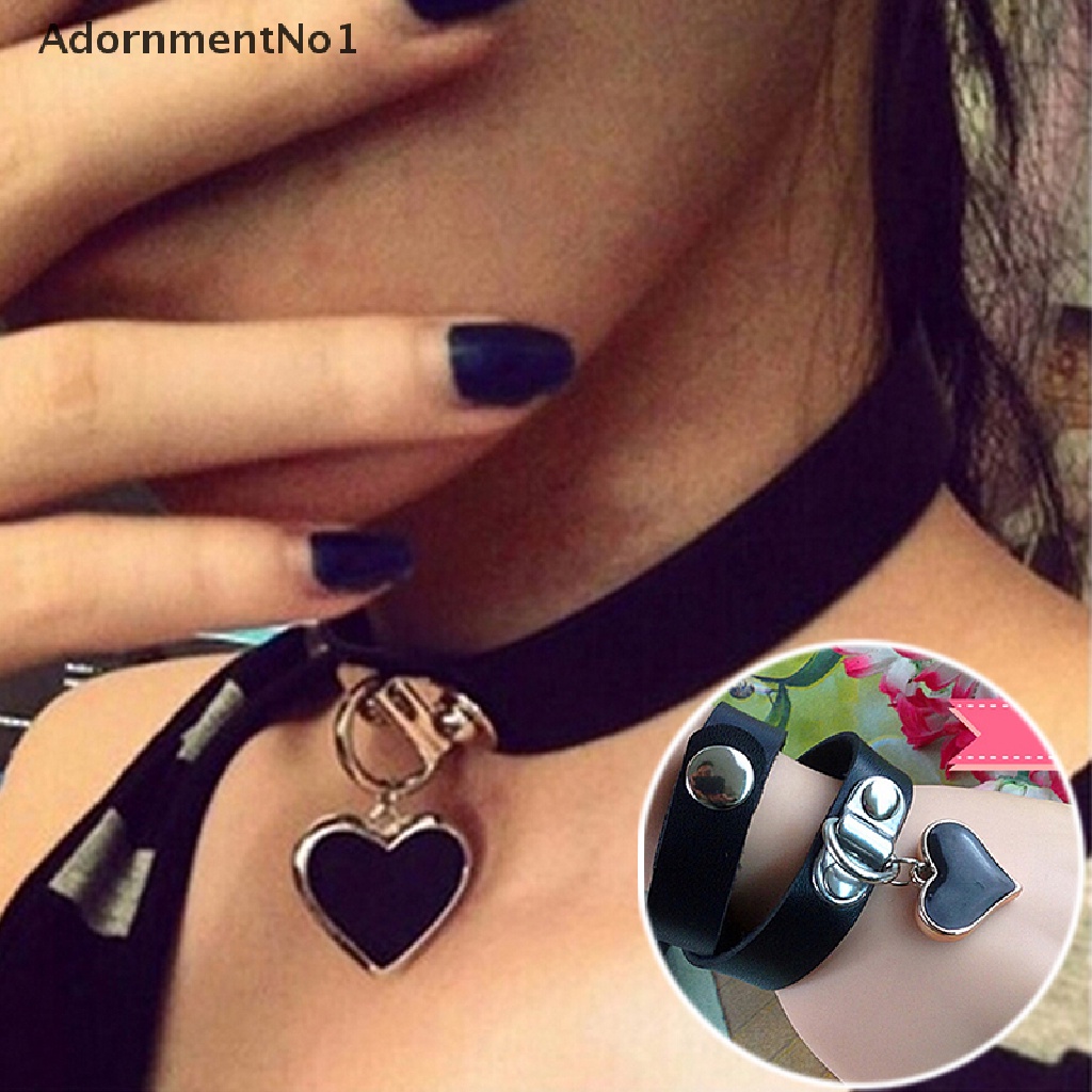 (AdornmentNo1) Favorite Kalung Choker Bahan Kulit Aksen Rivet + Hati Gaya Punk / Gothik Untuk Wanita