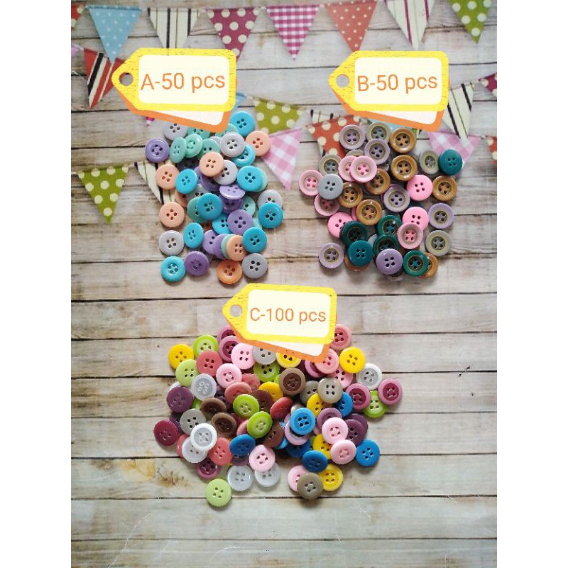 Kancing bulat 1.5 cm two tone mix warna 50 / 100 pcs