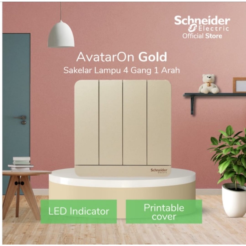 Saklar 4 Gang Schneider AvatarOn Gold E8334L1LED_WG_G3