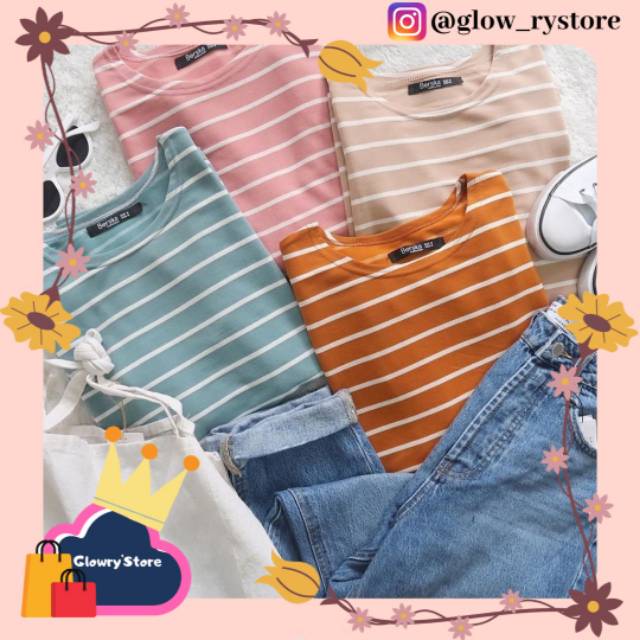 GLOWRY- T-SHIRT STRIPE WOMAN KAOS STRIP CEWEK KAOS PULL&BEAR