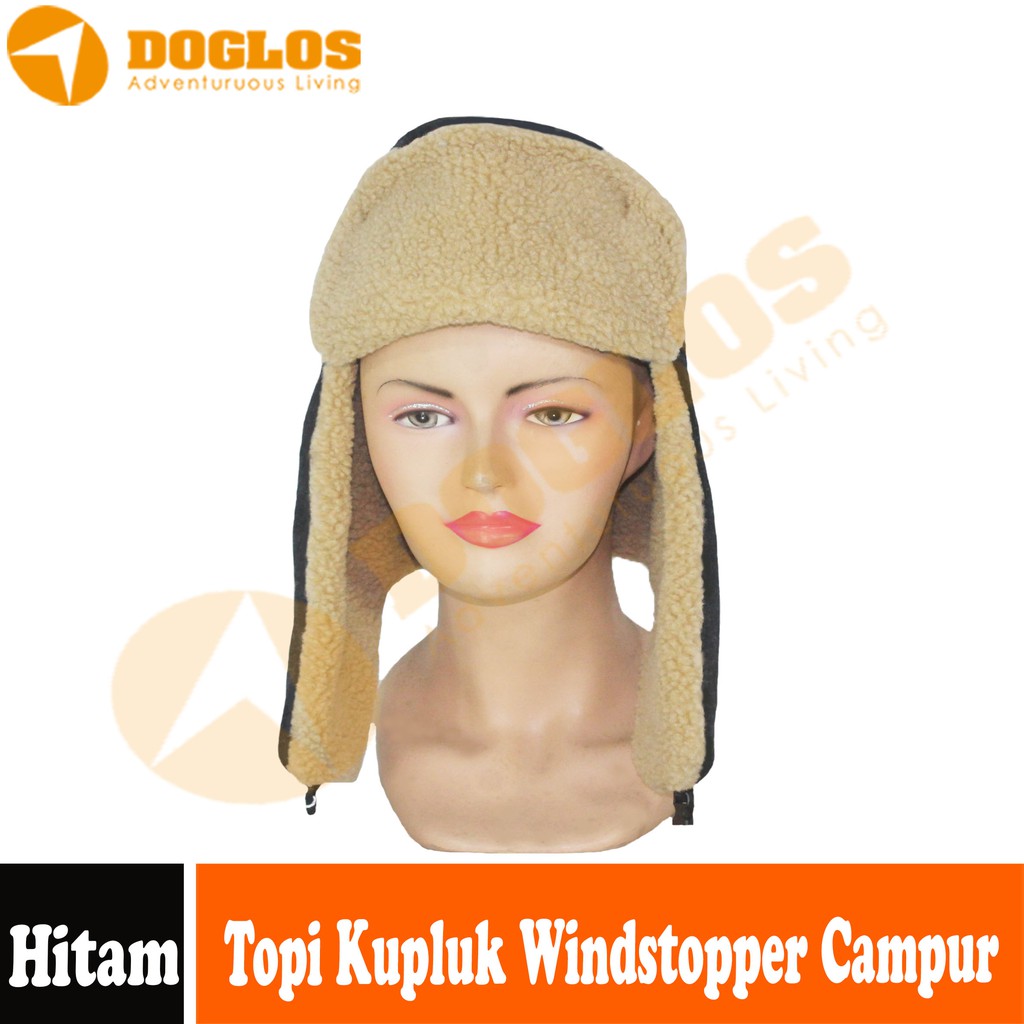 Windstopper Kupluk Polar Campur Tebal hangat Bulu Hitam Outdoor