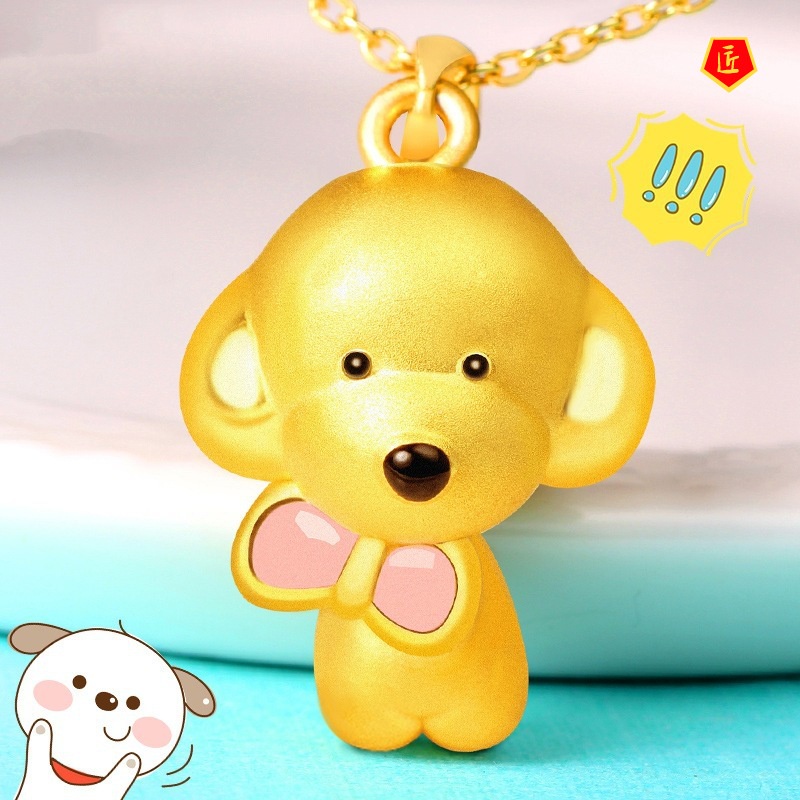 [Ready Stock]3D Chinese Zodiac Dog Gold Pendant Women's Necklace Cute Sweet