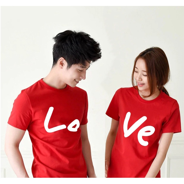 sudah dapat dua kaos lengan pendek couple kembar pasangan baju kapelan atasan katun murah kapel LO+V