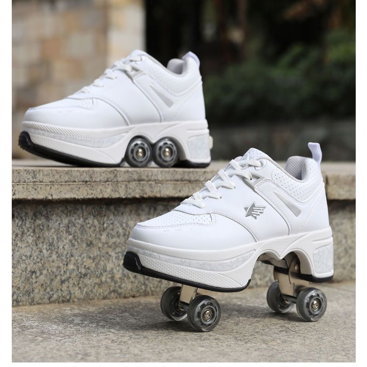 Sepatu Roda 4 Roller Skates Sneaker PU Leather Fashion Shoes Dewasa Anak Premium Berkualitas