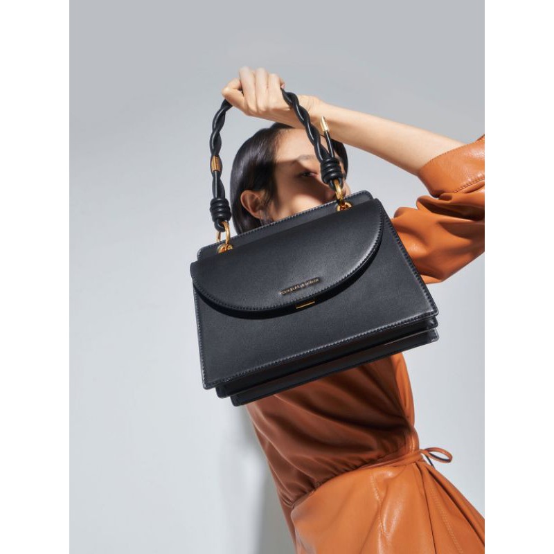 CK Twist Top Handle Front Flap Bag