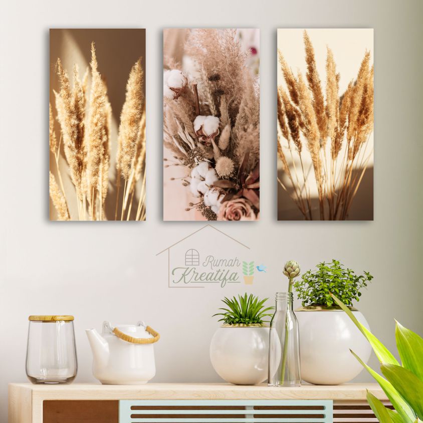 Hiasan Dinding Bunga Daun Kering | Wall Decor Flower Leaves | Pampas Aesthetic Rustic Dekorasi Kamar