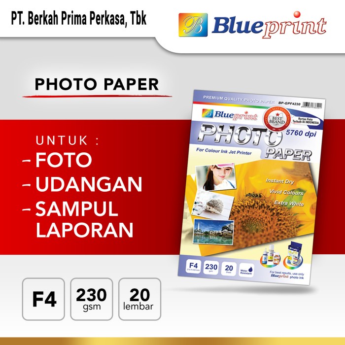 

(DISKON TERMURAH) Kertas Foto / Kertas Glossy / Glossy Paper BLUEPRINT F4 230 gsm