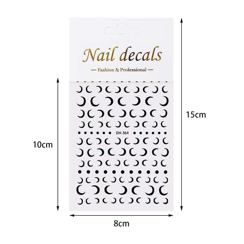 Stiker Kuku Motif Bulan Sabit Warna Hitam Dan Putih Untuk Dekorasi Nail Art