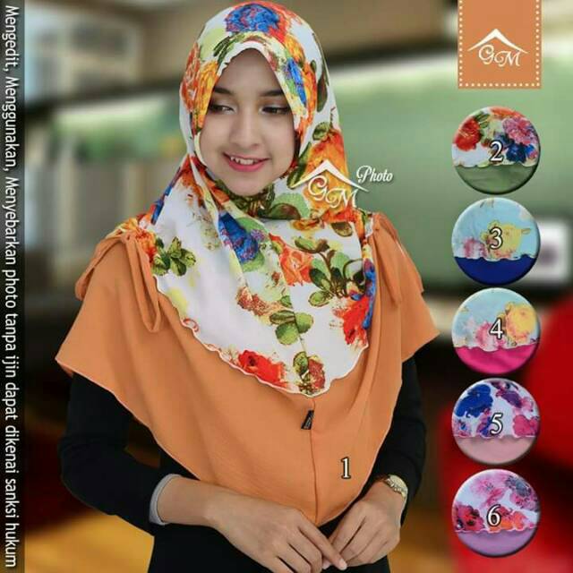 Jilbab double warna/jilban pet antem kombinasi warna'jilbab pet antem motif bunga/ruma serut motif