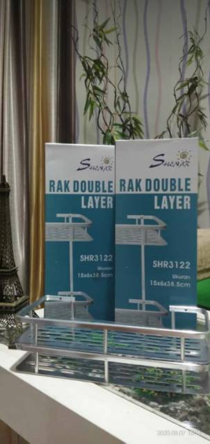 Rak susun aluminum / rak double dapur tempat sabun shampoo