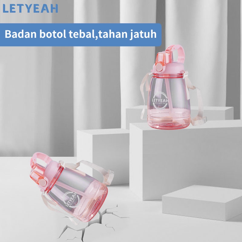 letyeah Botol minum 1.3 Liter dengan sedotan dan tali bahu/botol minum anak DIY sticker /BPA Free