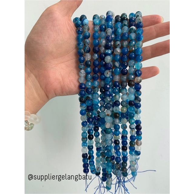 batu aquamarine serat BIRU TUA FACETED BEADS 8mm cutting gelang kalung