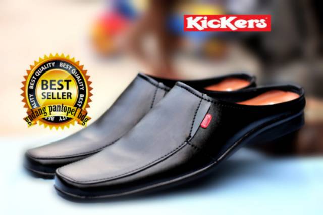 TERLARIS...!!! Sandal bustong Kickers kulit sintetis swedian hitam , formal, santai , kekinian