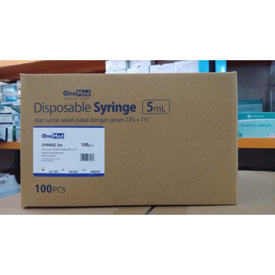 Syringe 5cc with Needle 22G OneMed / Spuit 5cc/ml OneMed 1 Box isi 100