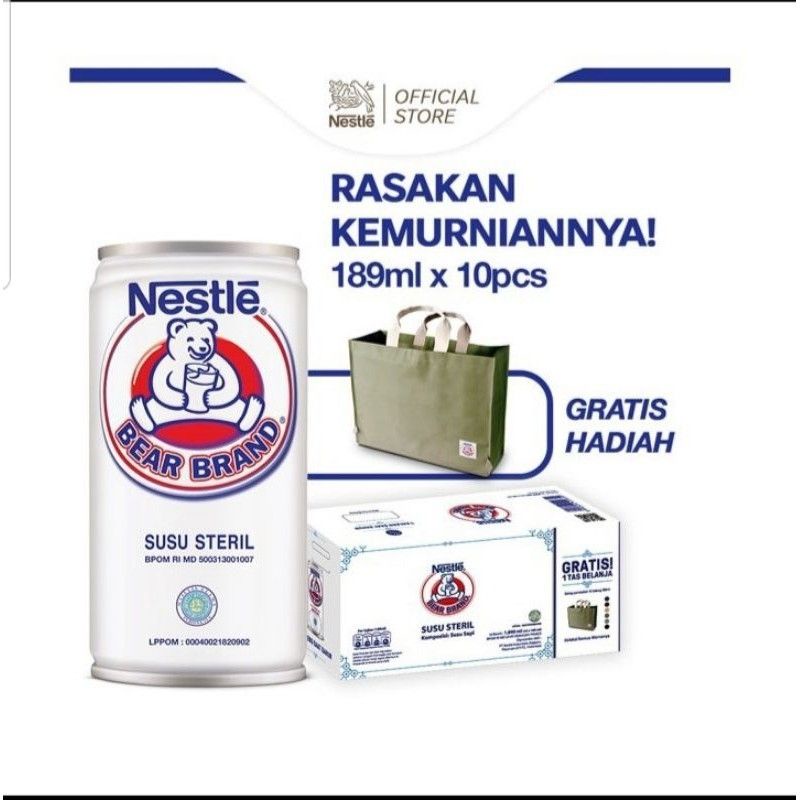 Bear Brand BANDED 10pcs FREE Tas Belanja Susu Beruang Bearbrand 189ml